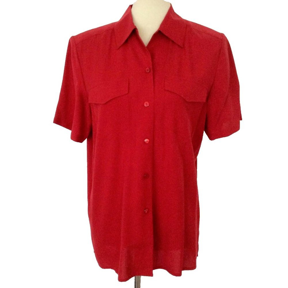 Anna and Frank Vintage Short Sleeve Red Silk Blouse Size M NWT